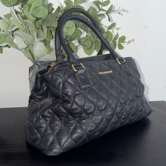 Vera Bradley Black Quilted Leather Satchel Floral Lining Shoulder Bag Classy - Picture 13 of 17